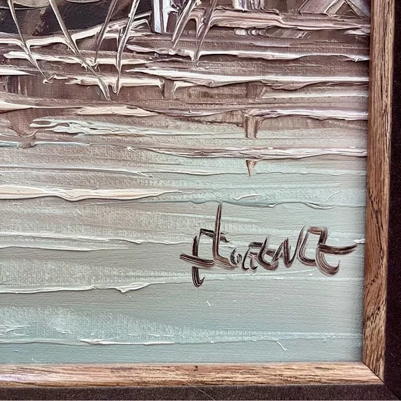 Florence Wilkins Oil Painting, Fishing Boat, Wood Frame, 32”x44”, Mid Century‎